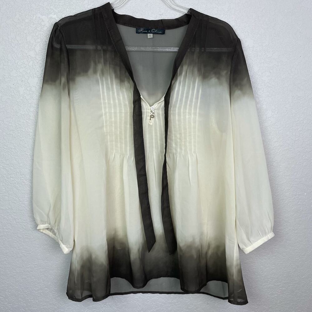 ROSE & OLIVE Olive & Cream Ombré Chiffon Blouse Size L